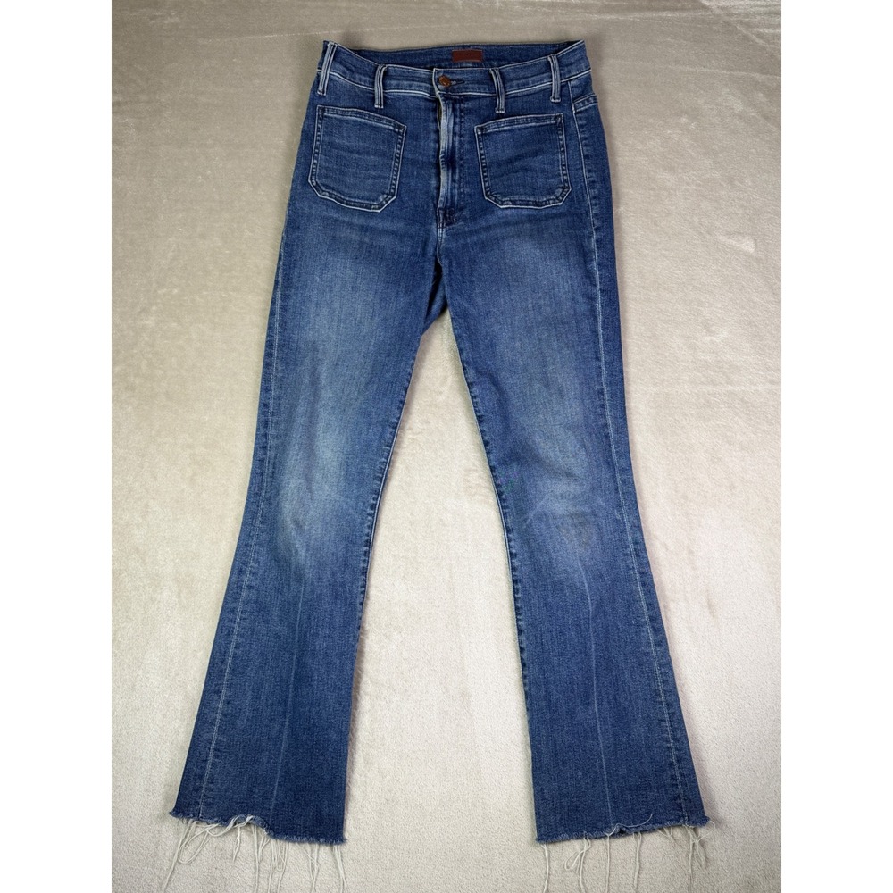 MOTHER The Hustler Size 26 Ankle Fray Jeans Blue Patch Pocket Flare Raw Hem - Picture 4 of 15